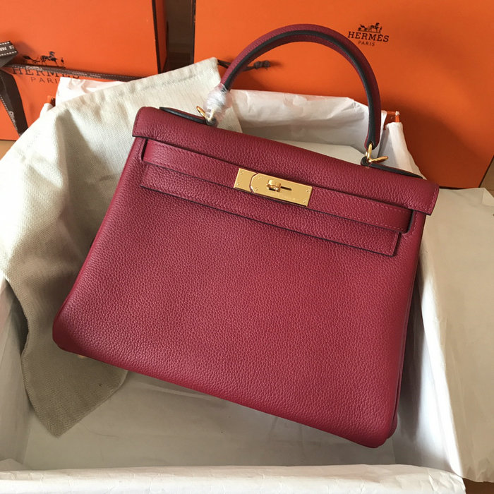 Hermes Togo Leather Kelly Bag Rouge Grenade HKT0408