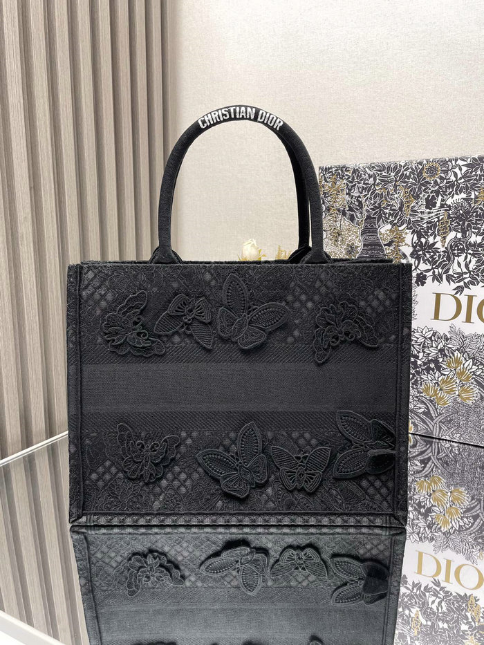 Medium Dior Book Tote Black Butterfly M1286