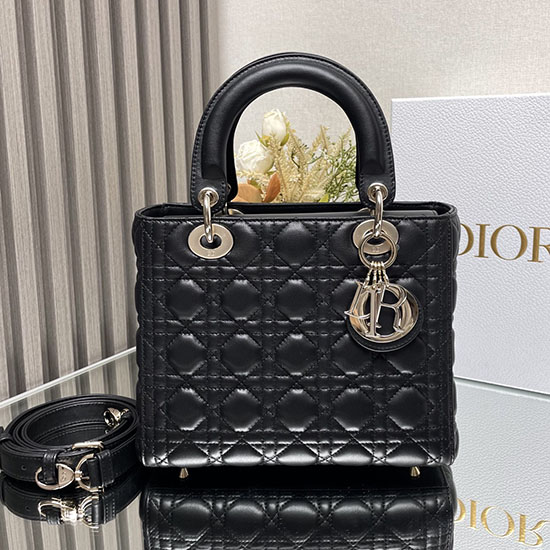 Medium Lady Dior Lambskin Bag Black D2454