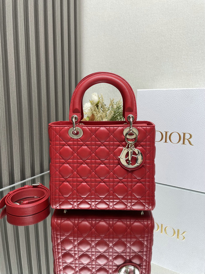 Medium Lady Dior Lambskin Bag Red D2454