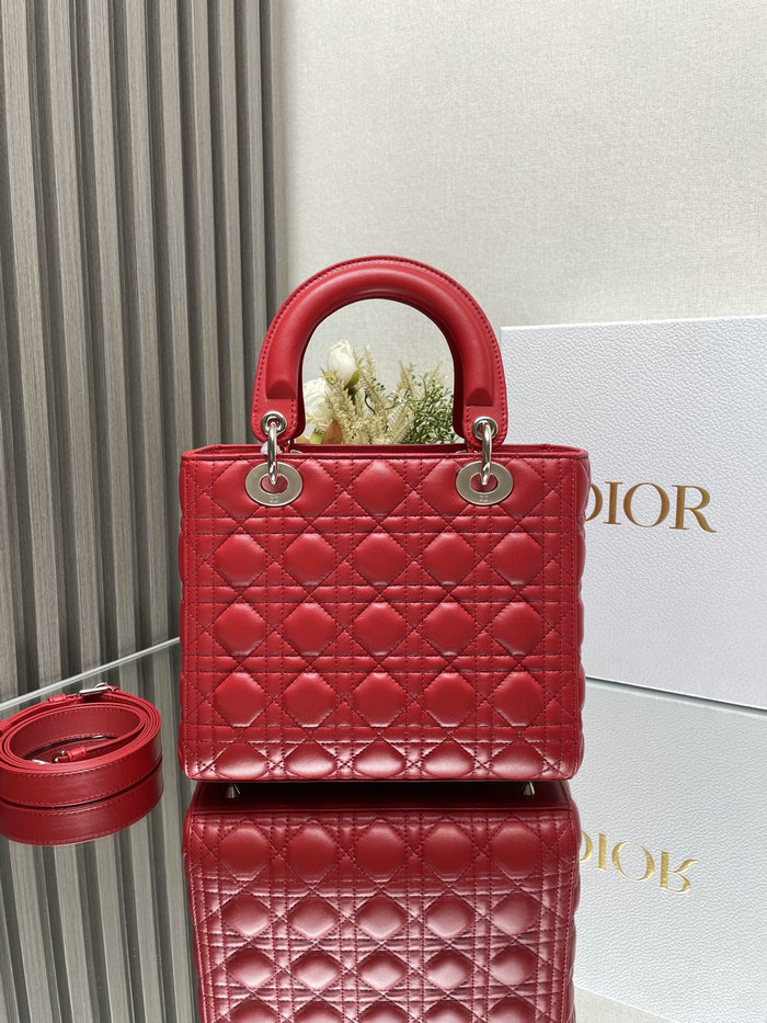 Medium Lady Dior Lambskin Bag Red D2454