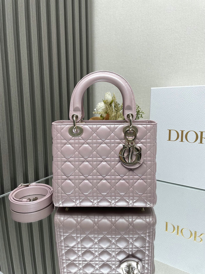 Medium Lady Dior Lambskin Bag Shiny Pink D2454