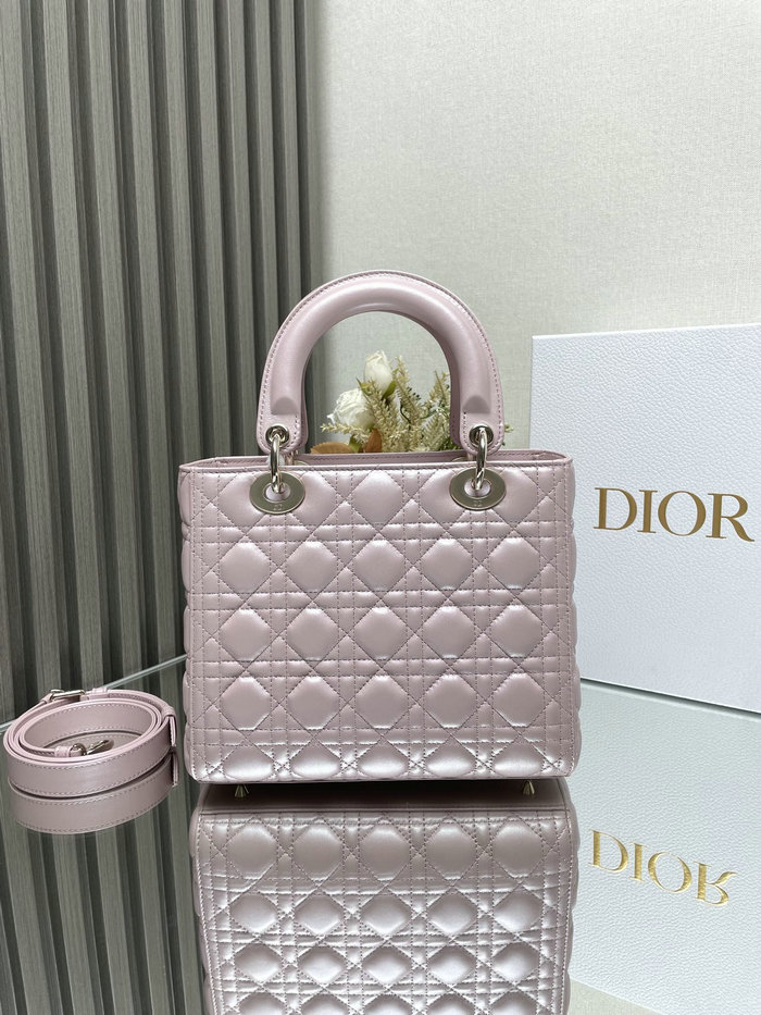 Medium Lady Dior Lambskin Bag Shiny Pink D2454