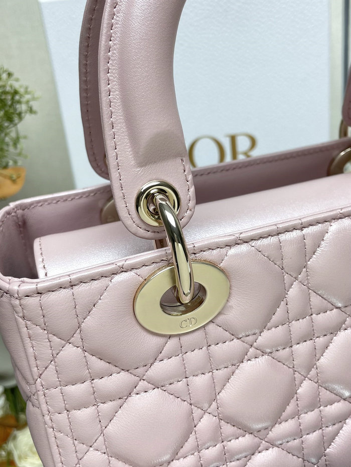 Medium Lady Dior Lambskin Bag Shiny Pink D2454