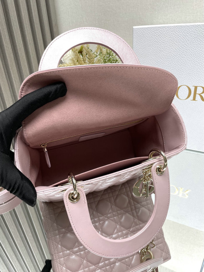 Medium Lady Dior Lambskin Bag Shiny Pink D2454