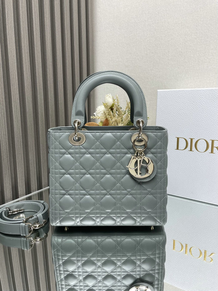 Medium Lady Dior Lambskin Bag Stone Grey D2454