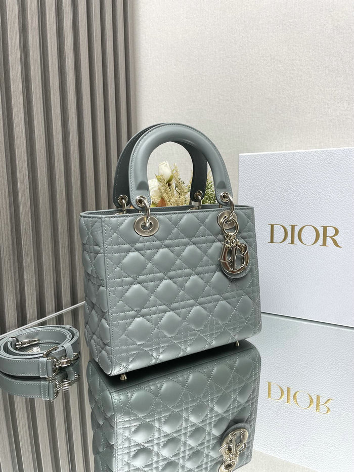 Medium Lady Dior Lambskin Bag Stone Grey D2454