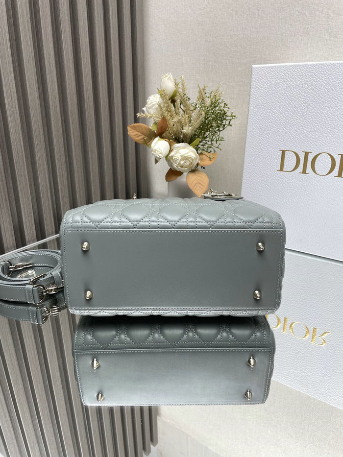 Medium Lady Dior Lambskin Bag Stone Grey D2454