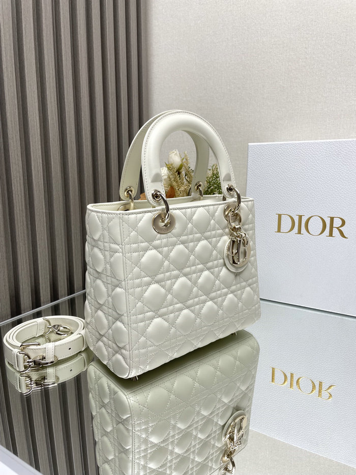 Medium Lady Dior Lambskin Bag White D2454