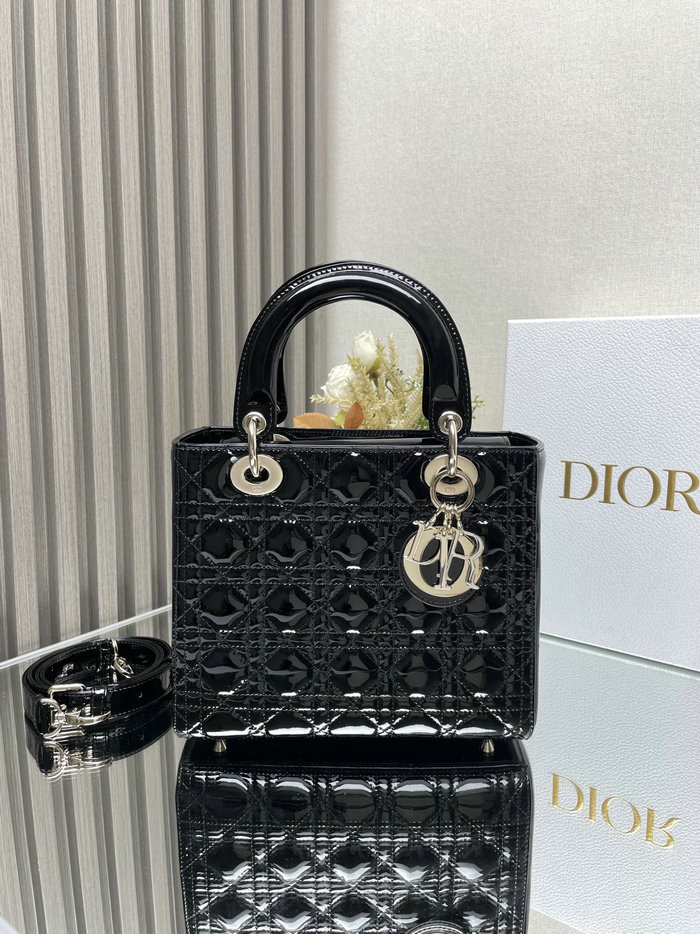 Medium Lady Dior Patent Bag Black D2454