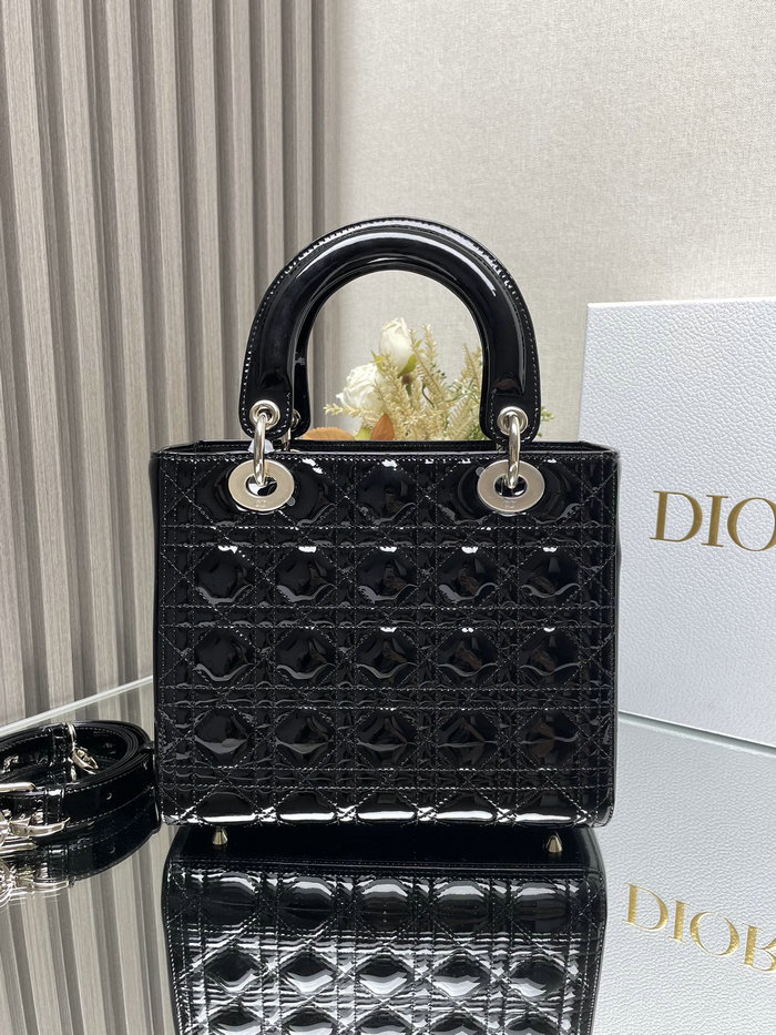 Medium Lady Dior Patent Bag Black D2454