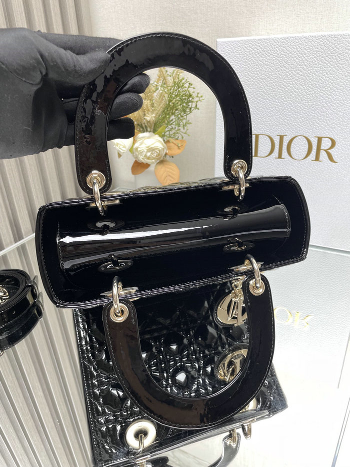 Medium Lady Dior Patent Bag Black D2454