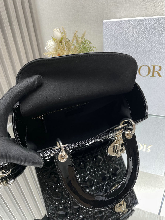 Medium Lady Dior Patent Bag Black D2454