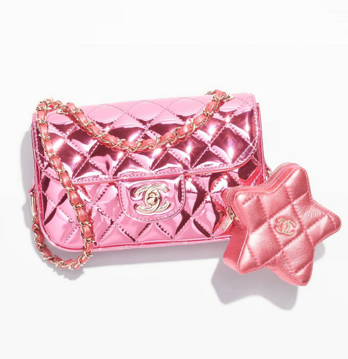 Mini Chanel Flap Bag Star Coin Purse Pink AS4646