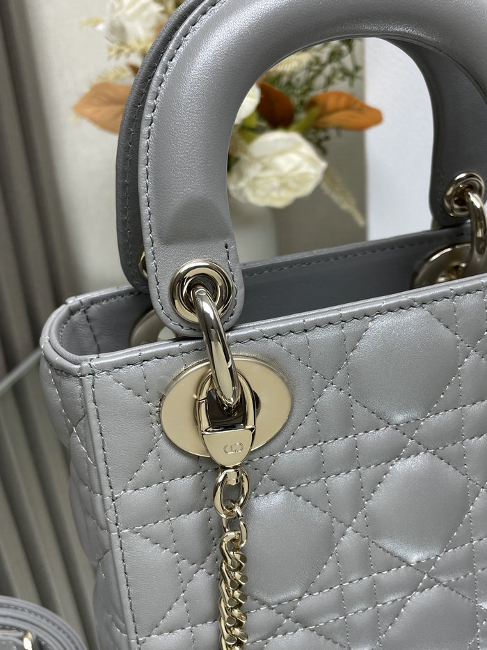 Mini Lady Dior Lambskin Bag Shiny Grey MD0505