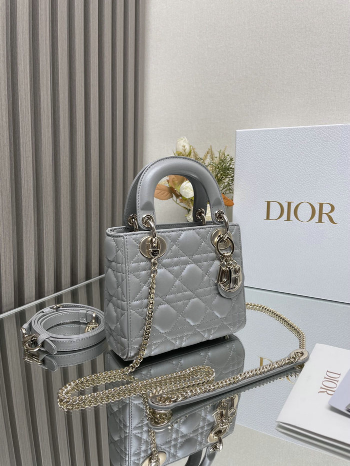 Mini Lady Dior Lambskin Bag Shiny Grey MD0505