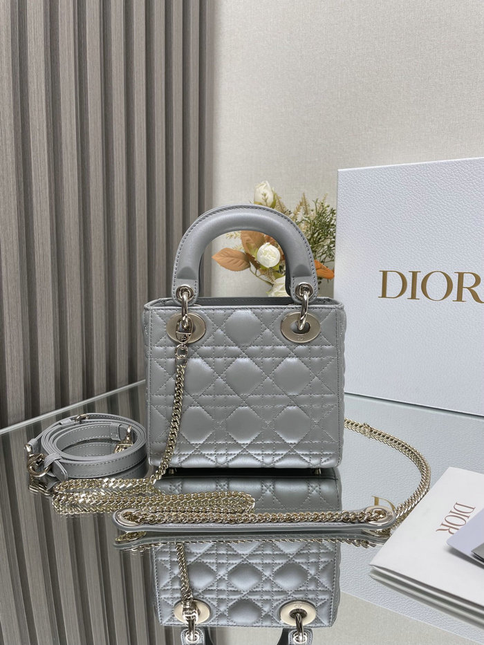 Mini Lady Dior Lambskin Bag Shiny Grey MD0505