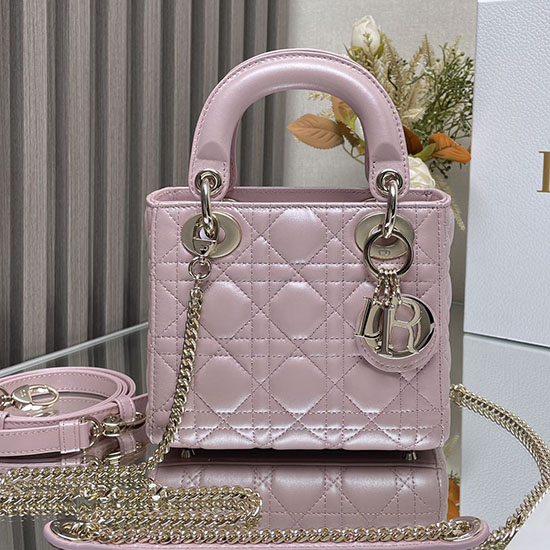 Mini Lady Dior Lambskin Bag Shiny Pink MD0505