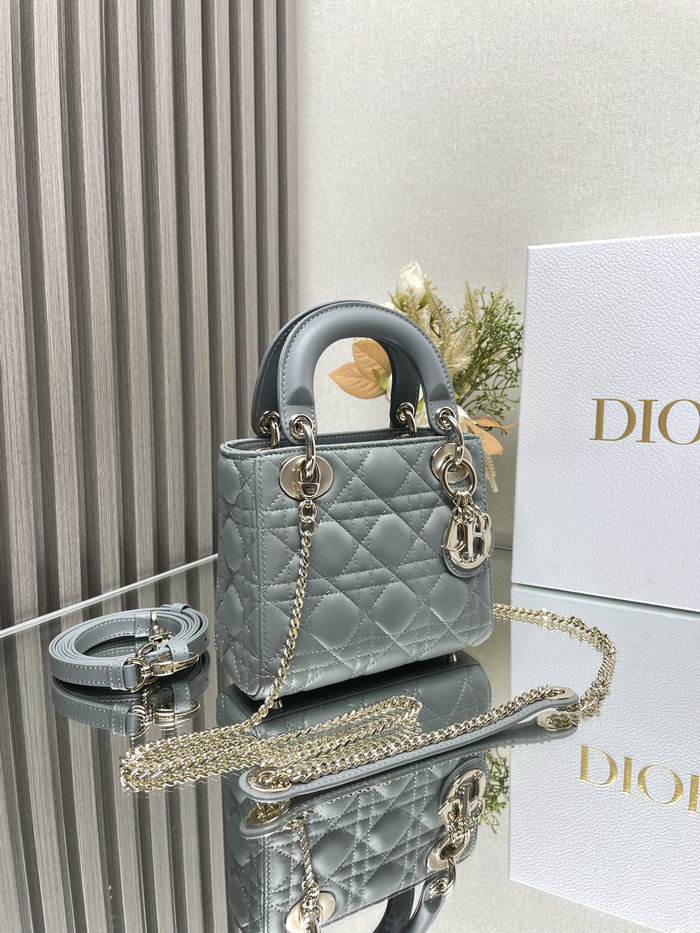 Mini Lady Dior Lambskin Bag Stone Grey MD0505