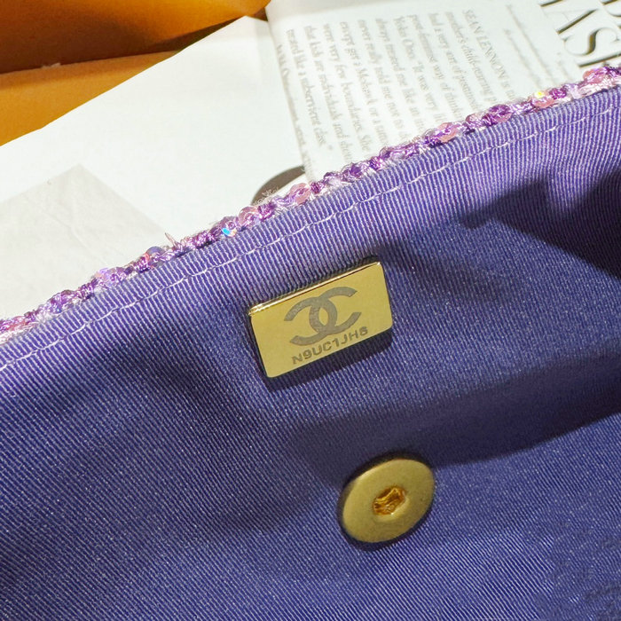 Small Chanel Tweed Bag with Top Handle Purple AS4573