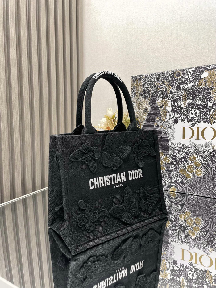 Small Dior Book Tote Black Butterfly S1286