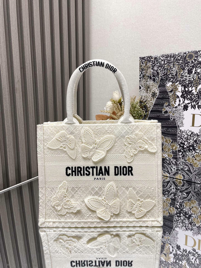 Small Dior Book Tote White Butterfly S1286