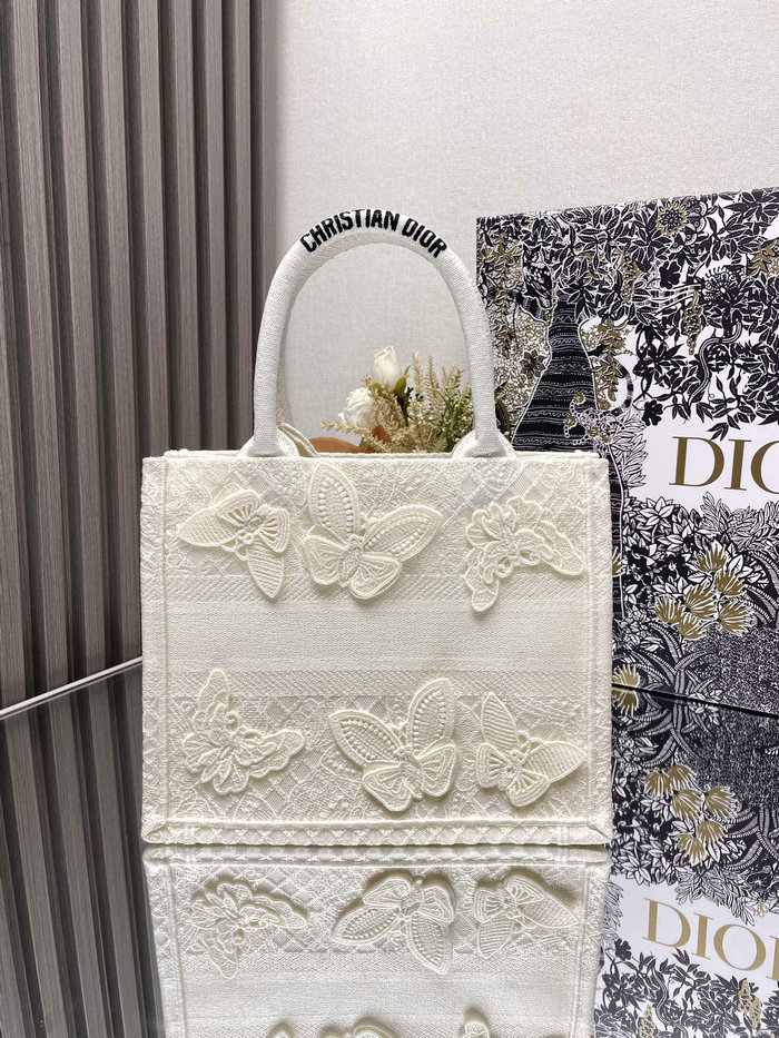 Small Dior Book Tote White Butterfly S1286