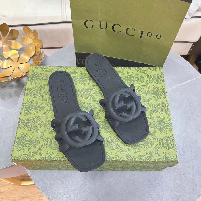 Gucci Interlocking G Slide Sandals Black 780307