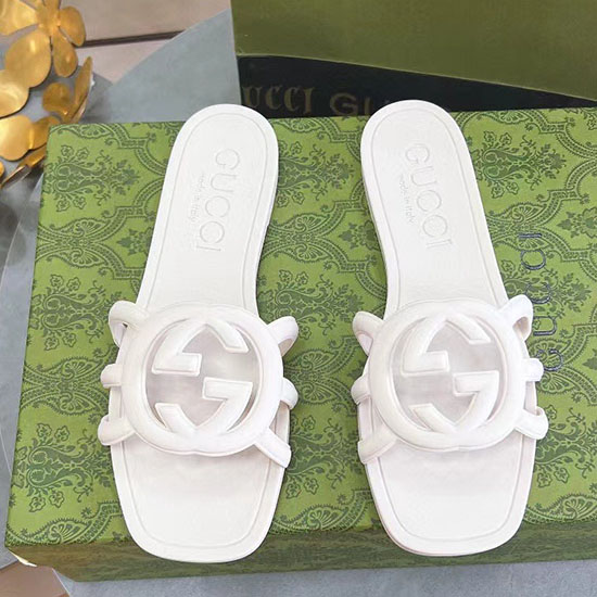 Gucci Interlocking G Slide Sandals White 780307