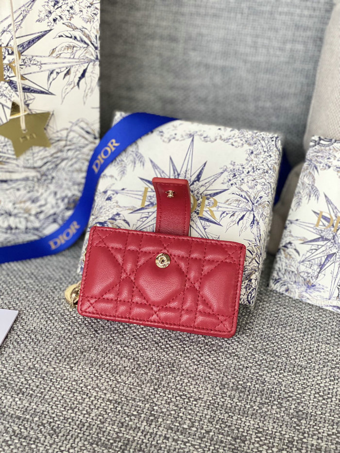 Lady Dior Lambskin Jasmine Card Holder Red S0074