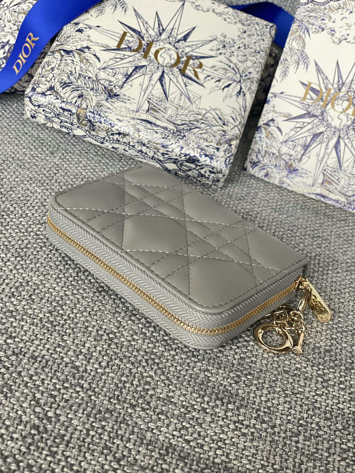 Lady Dior Lambskin Voyageur Small Coin Purse Grey S0985