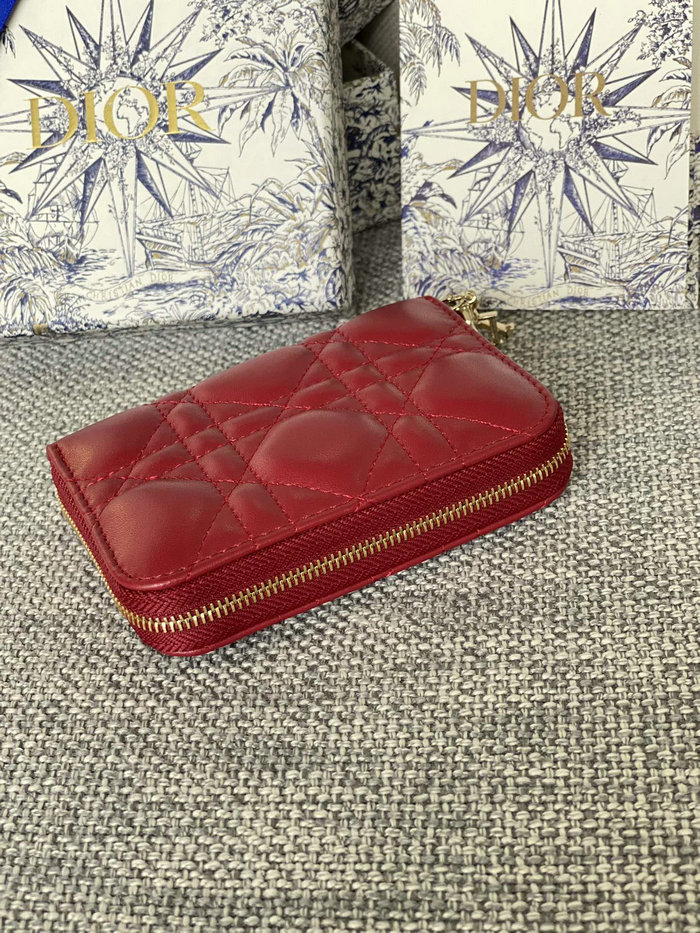 Lady Dior Lambskin Voyageur Small Coin Purse Red S0985