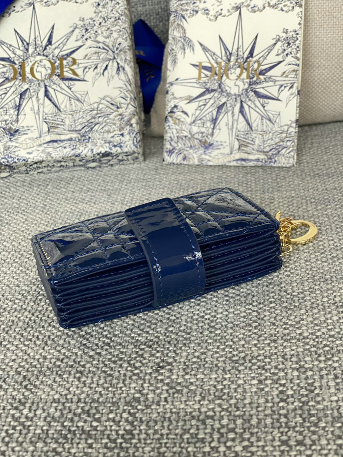 Lady Dior Patent Jasmine Card Holder Blue S0074