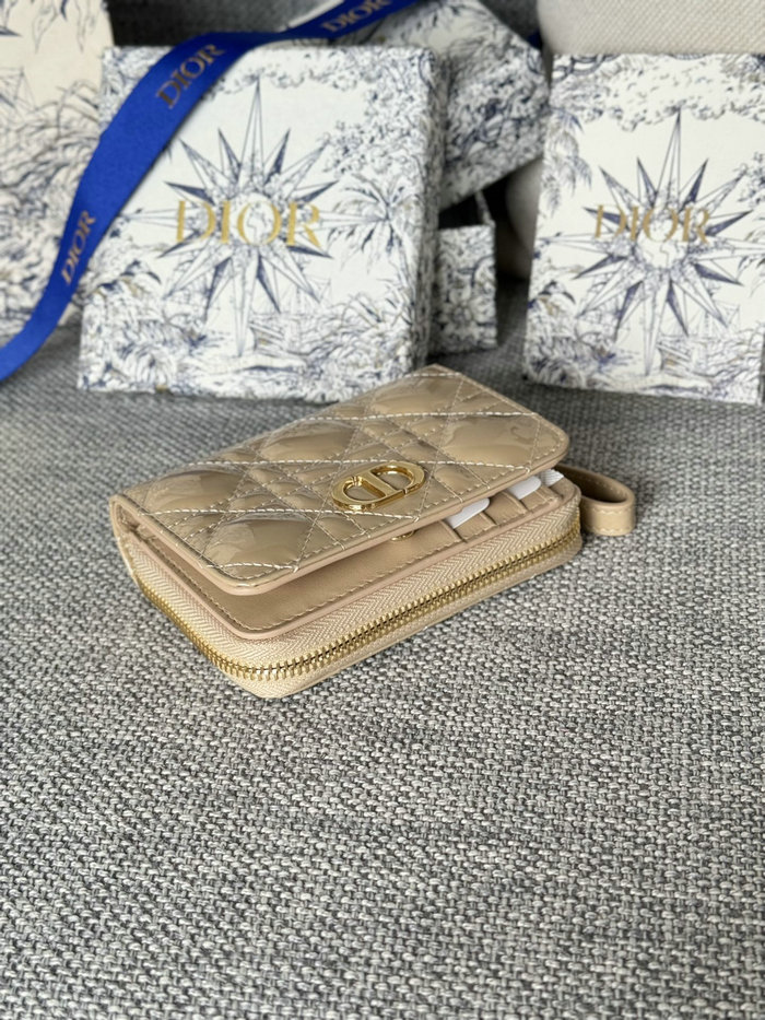 Lady Dior Patent Scarlet Wallet Beige S5032