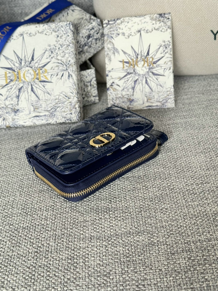 Lady Dior Patent Scarlet Wallet Blue S5032