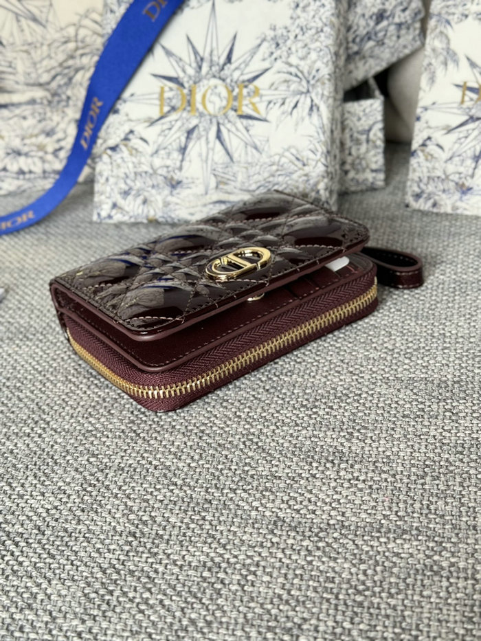 Lady Dior Patent Scarlet Wallet Burgundy S5032