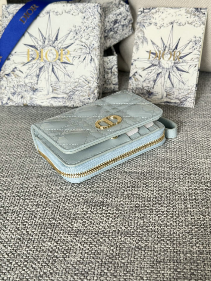 Lady Dior Patent Scarlet Wallet Light Blue S5032