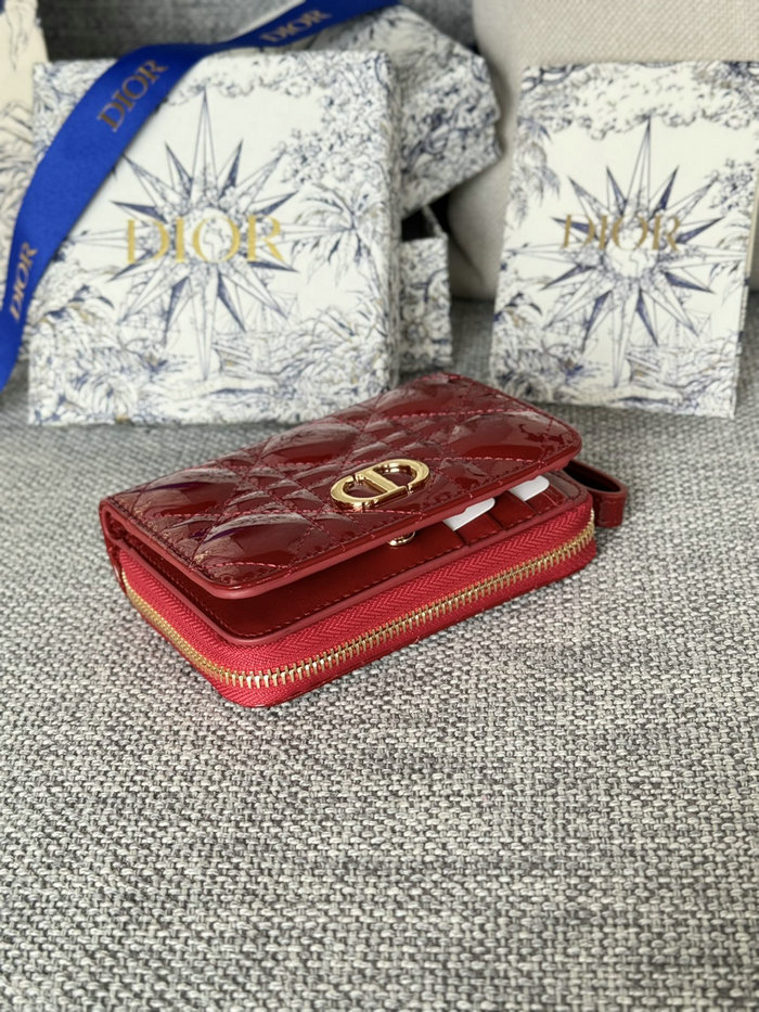 Lady Dior Patent Scarlet Wallet Red S5032