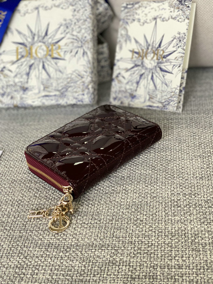 Lady Dior Patent Voyageur Small Coin Purse Burgundy S0985