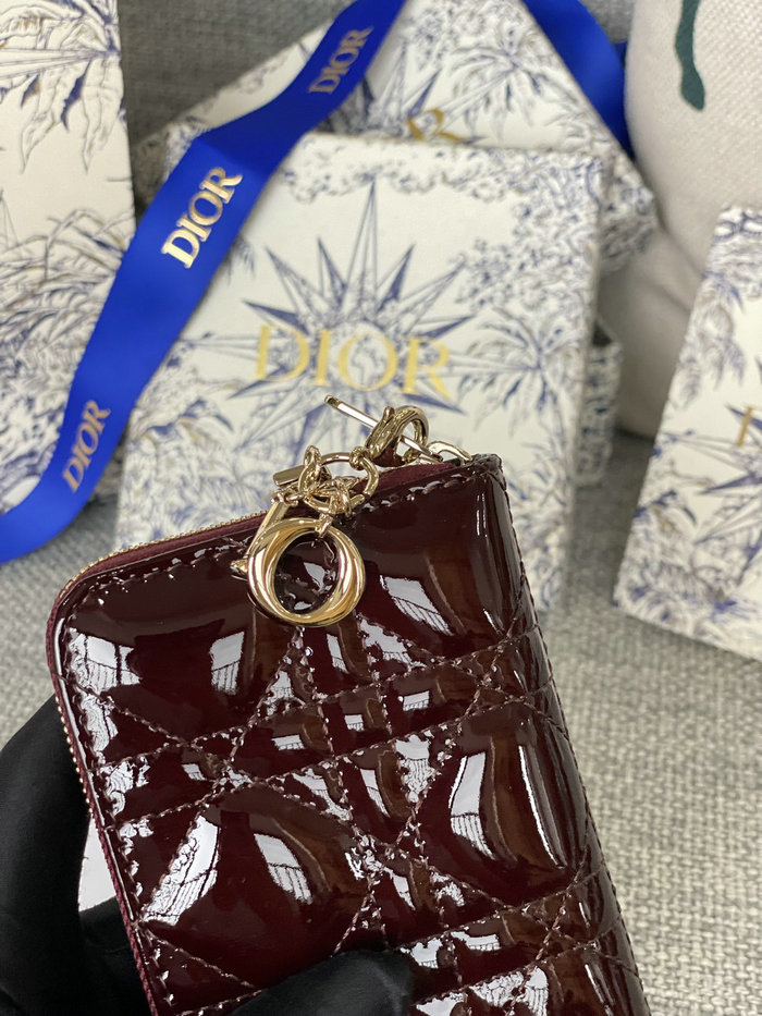 Lady Dior Patent Voyageur Small Coin Purse Burgundy S0985