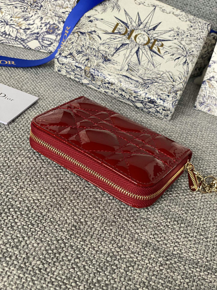 Lady Dior Patent Voyageur Small Coin Purse Red S0985