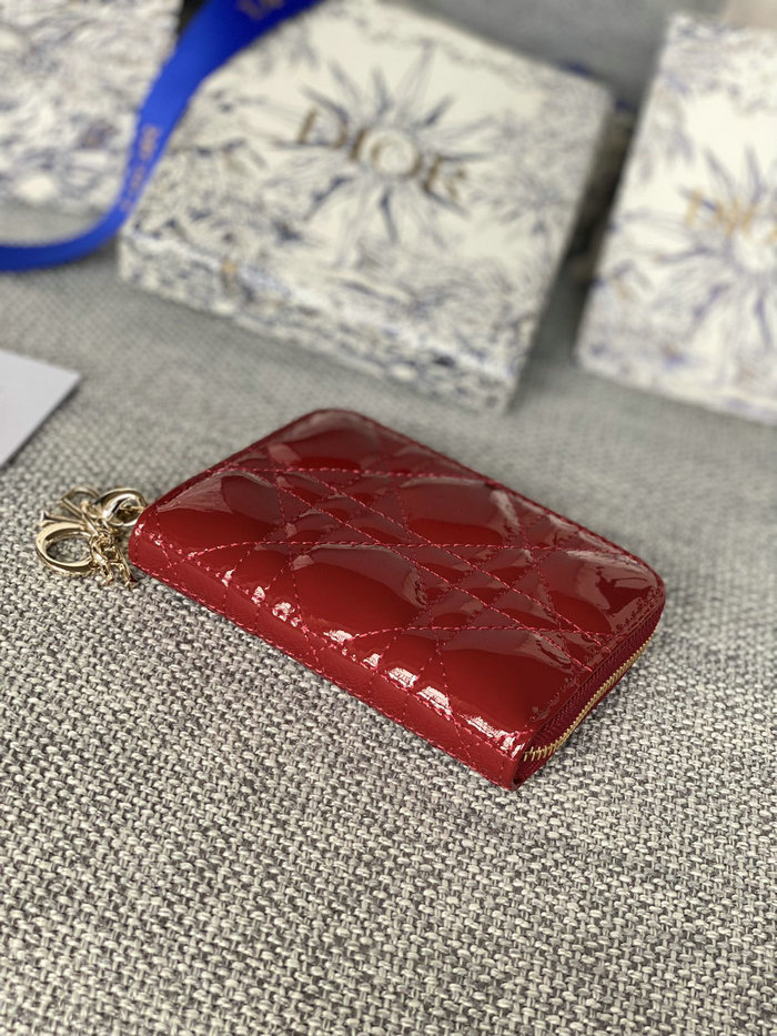 Lady Dior Patent Voyageur Small Coin Purse Red S0985