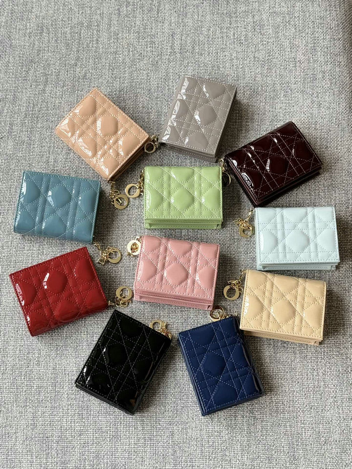 Mini Lady Dior Patent Gardenia Wallet S0178