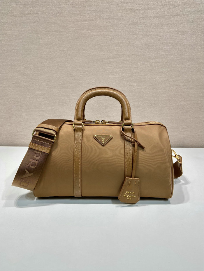 Prada Nylon Top Handle Bag Tan 1BB233