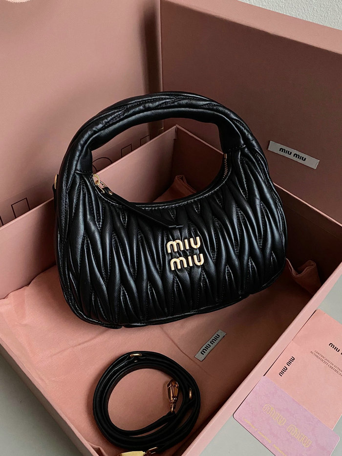 Miu Miu Wander Nappa Leather Hobo Bag Black 5BC125