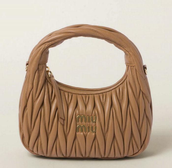 Miu Miu Wander Nappa Leather Hobo Bag Caramel 5BC125