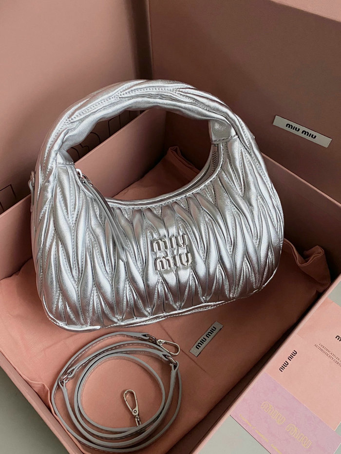 Miu Miu Wander Nappa Leather Hobo Bag Silver 5BC125