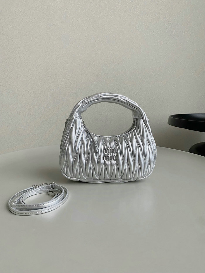 Miu Miu Wander Nappa Leather Hobo Bag Silver 5BC125