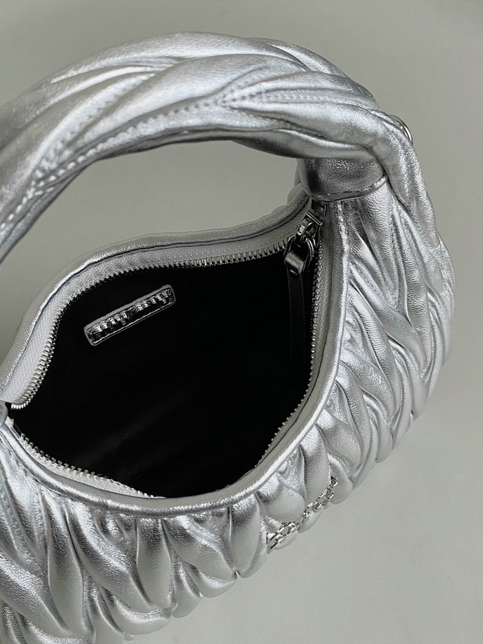 Miu Miu Wander Nappa Leather Hobo Bag Silver 5BC125