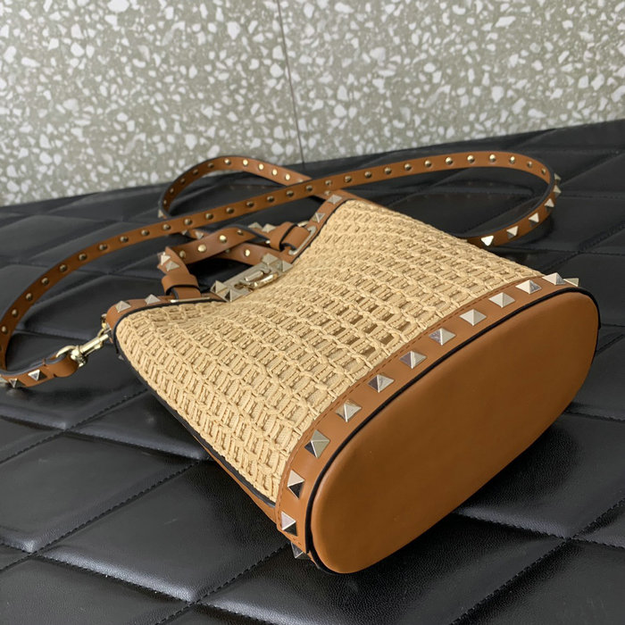 Valentino Mini Rockstud Raffia Shoulder Bag V0314